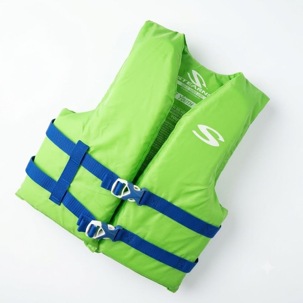 Stearns Water Sports Vest Life Preserver Green Youth 50-90lbs